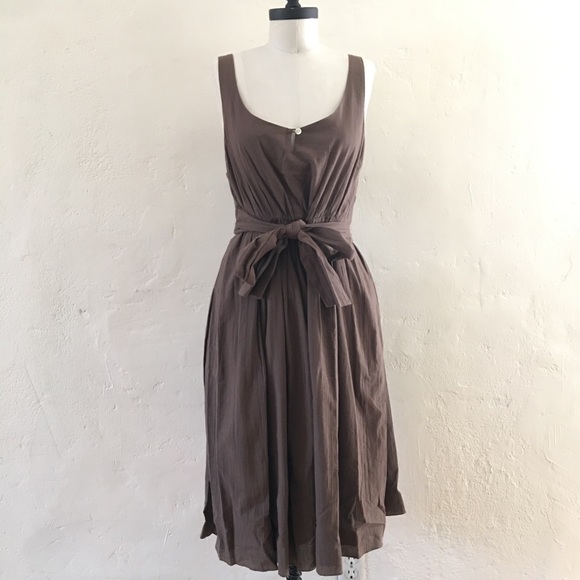 NWT New ISDA & CO Taupe Crinkle Cotton Tie Waist Fit and Flare Lightweight Dress - Picture 2 of 9